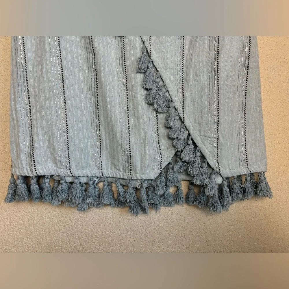 RAGA Anthropologie Baby Blue and Metallic Silver Skyla Tassel Wrap Look …